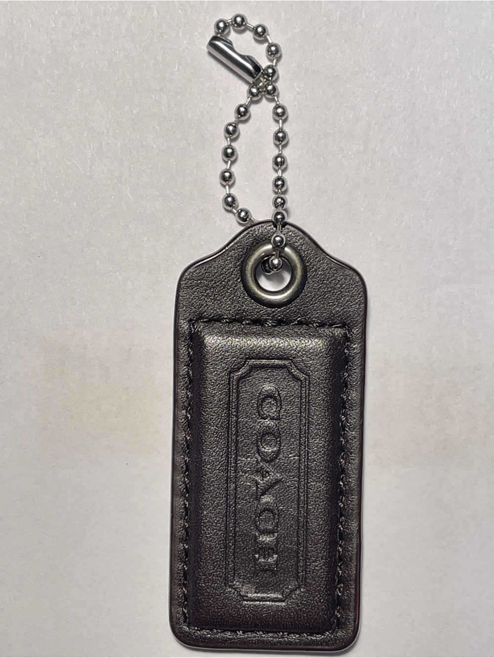 Coach Black Leather Hang Tag with Silver Ball Chain